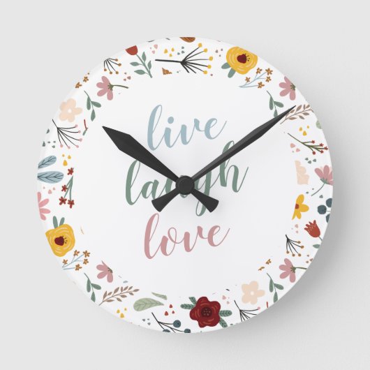 Cute Modern Floral Live Laugh Love Ronde Klok (Voorkant)