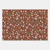 Cute Modern Floral Pattern Brown Line Art Inpakpapier Vel (Voorkant)