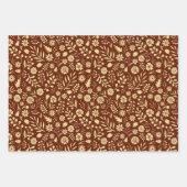 Cute Modern Floral Pattern Brown Line Art Inpakpapier Vel (Voorkant 3)