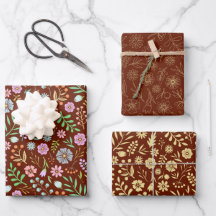Cute Modern Floral Pattern Brown Line Art