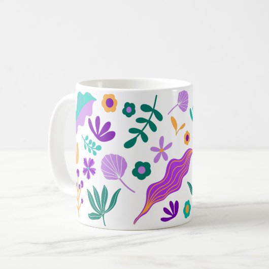 Cute Modern Flowers en Leaves Koffiemok (Voorkant links)