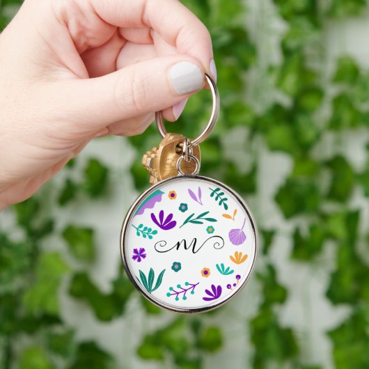 Cute Modern Flowers en Leaves Sleutelhanger (Hand)