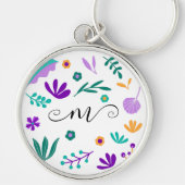 Cute Modern Flowers en Leaves Sleutelhanger (Voorkant)