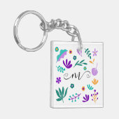 Cute Modern Flowers en Leaves Sleutelhanger (Voorkant Links)
