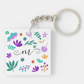 Cute Modern Flowers en Leaves Sleutelhanger (Achterkant)