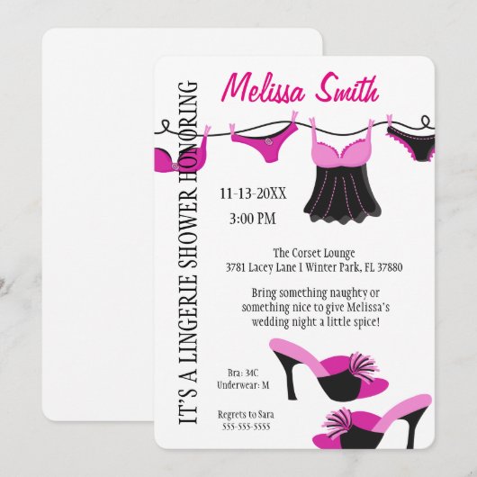 Cute Modern Fun Lingerie Vrijgezellenfeest Invite Kaart (Voorkant / Achterkant)