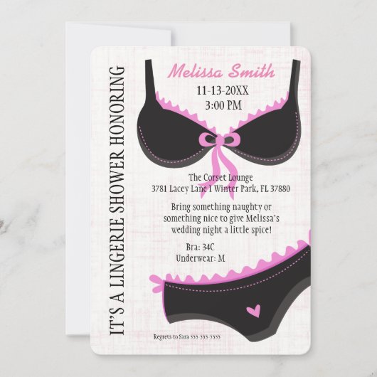 Cute Modern Fun Lingerie Vrijgezellenfeest Invite Kaart (Voorkant)
