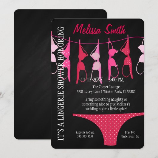 Cute Modern Fun Lingerie Vrijgezellenfeest Invite Kaart (Voorkant / Achterkant)