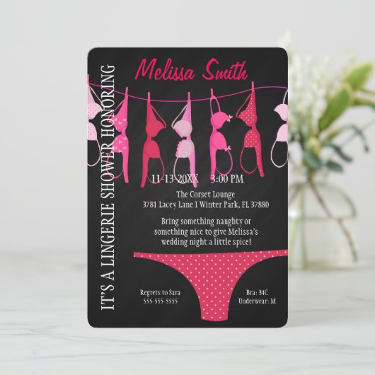 Cute Modern Fun Lingerie Vrijgezellenfeest Invite Kaart (Staand voorkant)