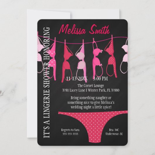 Cute Modern Fun Lingerie Vrijgezellenfeest Invite Kaart (Voorkant)