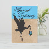 Cute Modern Funny Stork Baby Shower Uitnodiging (Staand voorkant)