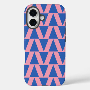 Cute Modern Geometrisch Patroon Roze Kobaltblauw iPhone 16 Hoesje
