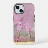 Cute Modern Girly Pink Butterfly Fairies iPhone 15 Case (Achterkant)
