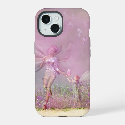 Cute Modern Girly Pink Butterfly Fairies iPhone 15 Case (Achterkant)