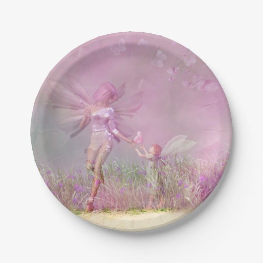 Cute Modern Girly Pink Butterfly Fairies Papieren Bordje (Voorkant)