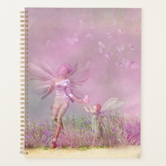 Cute Modern Girly Pink Butterfly Fairies Planner (Voorkant)