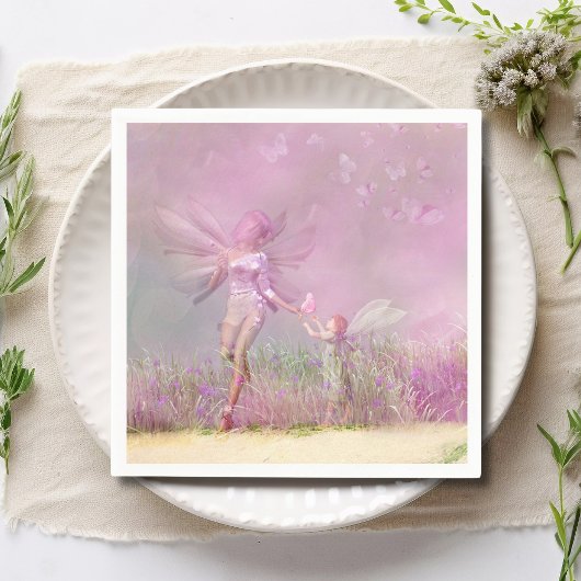 Cute Modern Girly Pink Butterfly Fairies Servet