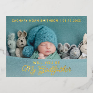 Cute Modern Godfather Voorstel Real Folie Briefkaa Feestdagen Briefkaart