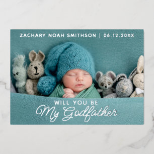 Cute Modern Godfather Voorstel Real Folie Briefkaa Folie Feestdagenkaart