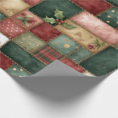 Cute Modern Gold Christmas Patchwork Pattern Cadeaupapier (Hoek)