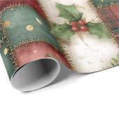 Cute Modern Gold Christmas Patchwork Pattern Cadeaupapier (Rol Hoek)