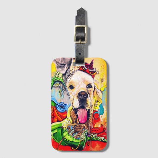 Cute Modern Golden Retriever Street Art Bagagelabel (Voorkant (verticaal))