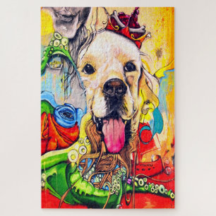 Cute Modern Golden Retriever Street Art Legpuzzel
