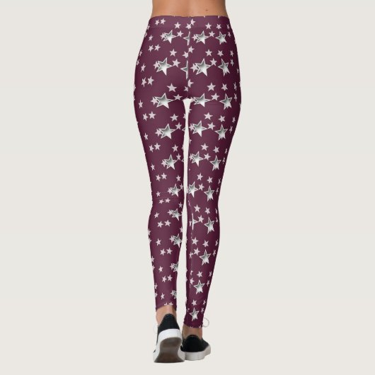 Cute Modern Gray en Burgundy Stylish Stars Leggings (Achterkant)