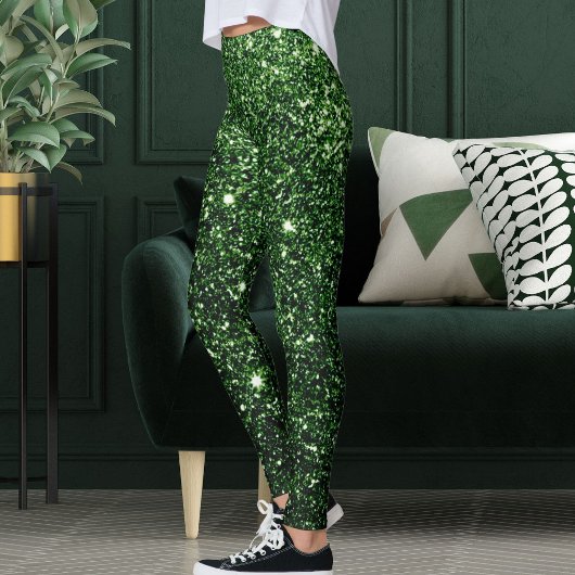 Cute Modern Green Glitter Sparkles Pattern Gift Leggings