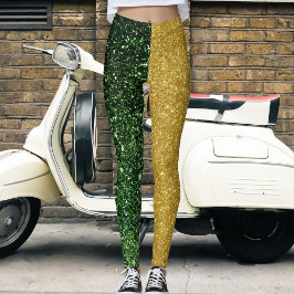 Cute Modern Green Gold Glitter Sparkles Colorful Leggings