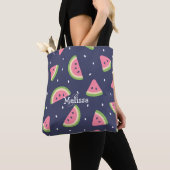Cute Modern Green Pink Watermeloen Fruit Pattern Tote Bag (Dichtbij)