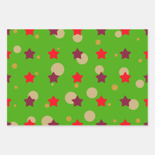 Cute Modern Green Red Stars kerstcadeau Inpakpapier Vel