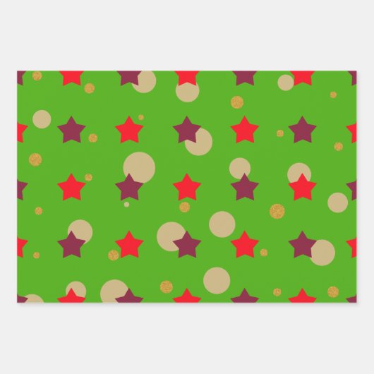 Cute Modern Green Red Stars kerstcadeau Inpakpapier Vel (Voorkant)