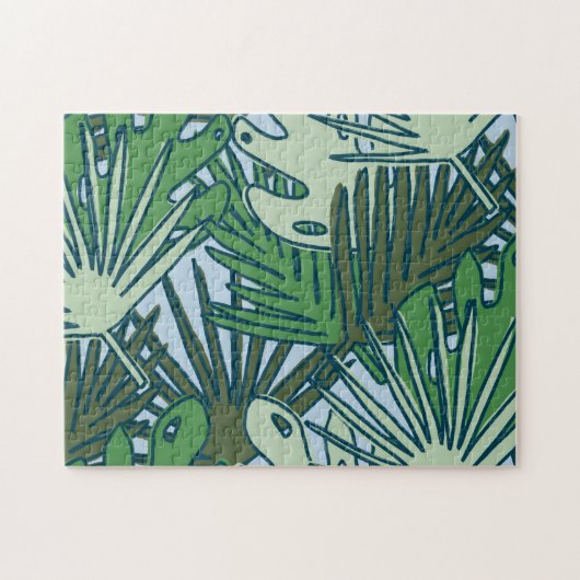 Cute Modern Green Tropical Leaves Pattern Legpuzzel (Horizontaal)