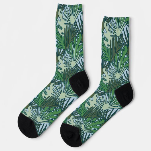 Cute Modern Green Tropical Leaves Pattern Sokken (Links)
