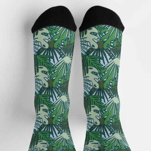 Cute Modern Green Tropical Leaves Pattern Sokken (Top)