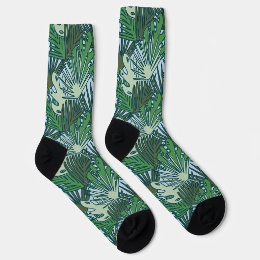 Cute Modern Green Tropical Leaves Pattern Sokken (Rechts)
