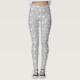 Cute Modern Grey and White Stylish Stars Leggings