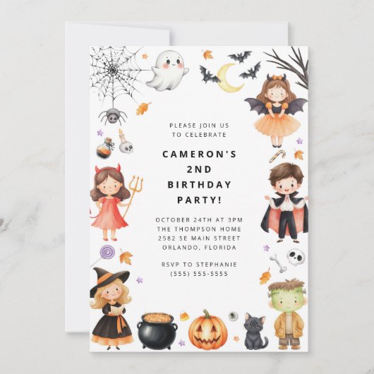 Cute Modern Halloween Birthday Costume Party Kaart (Voorkant)