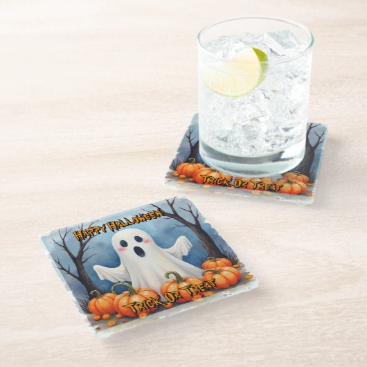 Cute Modern Halloween Spooky Collection Glazen Onderzetter (Schuin)