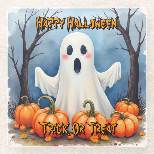 Cute Modern Halloween Spooky Collection Glazen Onderzetter (Voorkant)