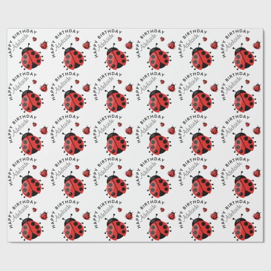 Cute Modern Happy Birthday Red Ladybug Girly Cadeaupapier (Vlak)