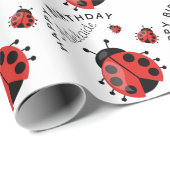 Cute Modern Happy Birthday Red Ladybug Girly Cadeaupapier (Rol Hoek)