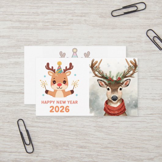 cute modern happy new year business card visitekaartje (Voorkant / Achterkant in situ)