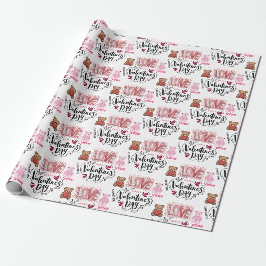 Cute Modern Happy Valentines Day Typography Name  Cadeaupapier (Uitgerold)