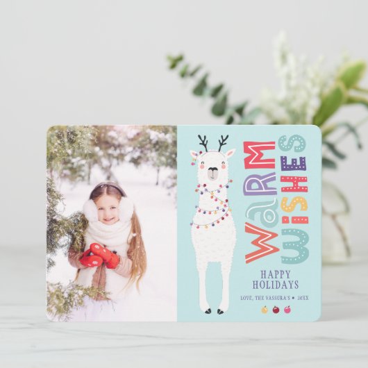 Cute Modern Kerstmis Llama String Lights Feestdagenkaart (Staand voorkant)