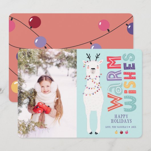 Cute Modern Kerstmis Llama String Lights Feestdagenkaart (Voorkant / Achterkant)