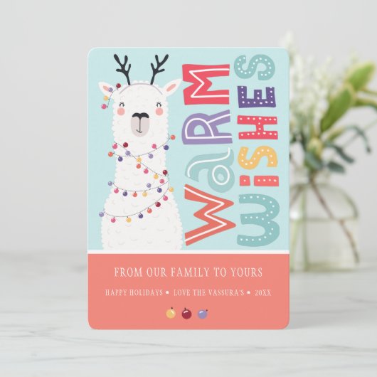 Cute Modern Kerstmis Llama String Lights Feestdagenkaart (Staand voorkant)