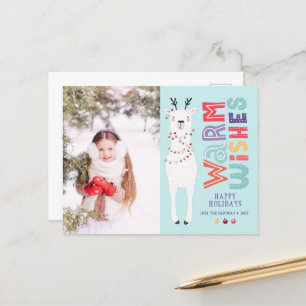 Cute Modern Kerstmis Llama String Lights Feestdagenkaart