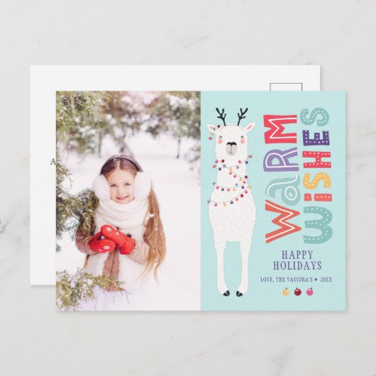 Cute Modern Kerstmis Llama String Lights Feestdagenkaart (Voorkant / Achterkant)